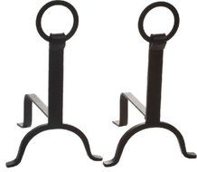 Black Pair Wrought Iron Long Shanks Circle Top Andirons - 18.25 inch