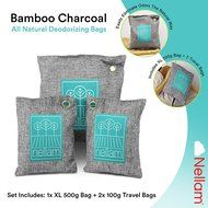 Bamboo Charcoal Natural Deodorizer and Dehumidifier 3pc Bonus Set XL 500g bag + 2x 100g bags Air Purifier Bags... N3