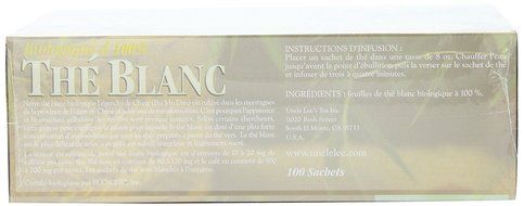 Uncle Lee's Tea Organic White Tea, Tea Bags, 100-Count Boxes (Pack of 4) N6