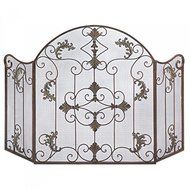 Florentine Fireplace Screen Warm Rustic Finish Detailed Scrollwork Accent