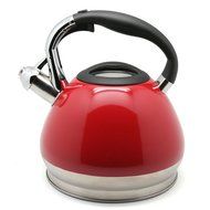 Creative Home Triumph Stainless Steel Whistling Tea Kettle, Red, 3.5 Quart