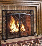 Plow &amp; Hearth Celtic Knot Two-Door Fireplace Hearth Screen - Powder Coated Steel and Mesh - Black and Natural...