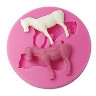 BST Cake Pan Silicone Cup Cake Mold 2 Horses Embossing Mould Color Pink