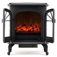 Wellington Free Standing Electric Fireplace Stove - 28 Inch Black Portable Electric Vintage Fireplace with Realistic... N3