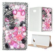 Spritech(TM) PU Leather Bling Phone Case For ZTE ZMAX Z970,Handmade Blue Crystal White Flower Accessary Design...