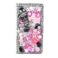 Spritech(TM) PU Leather Bling Phone Case For ZTE ZMAX Z970,Handmade Blue Crystal White Flower Accessary Design... N2