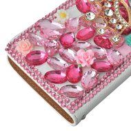 Spritech(TM) PU Leather Bling Phone Case For ZTE ZMAX Z970,Handmade Blue Crystal White Flower Accessary Design... N3