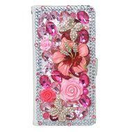 Spritech(TM) PU Leather Bling Phone Case For ZTE ZMAX Z970,Handmade Blue Crystal White Flower Accessary Design... N4