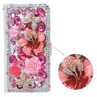 Spritech(TM) PU Leather Bling Phone Case For ZTE ZMAX Z970,Handmade Blue Crystal White Flower Accessary Design... N5