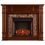 Southern Enterprises Highgate Faux Stone Electric Media Fireplace Whiskey Maple