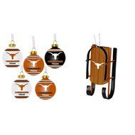 NCAA Texas Longhorns Plastic Christmas Ball Ornament 5 Pack Sled Bundle 2 Pack By Forever Collectibles