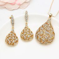 Indian Bridal Jewelry Set Gold Plated Dangle Ball Earrings+Necklace Crystal Gift