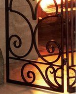 Ornate Monogrammed Chateau Iron and Marble Fireplace Screen N5