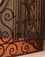Ornate Monogrammed Chateau Iron and Marble Fireplace Screen N6