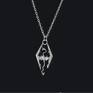 Bethesda The Elder Scrolls Logo Skyrim Dragon Pendant Charm Necklace Chain