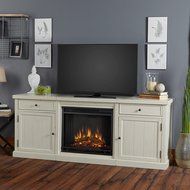 Real Flame 2720E-DSW 2720E Cassidy Entertainment Unit with Electric Fireplace, Distressed White, Large N2