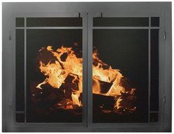 Ironhaus Fireplace Glass Door with Gate Mesh with 2 1/2" Frame In Brushed Grey Finish, Artisan Design, 2" L x...