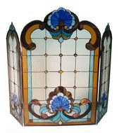 Fine Art Lighting Tiffany Hang Crafted Stained Glass Fireplace Screen, 357 Glass Cuts and 36 Cabocons