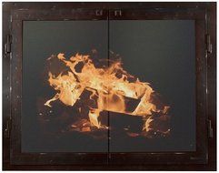 Ironhaus Iron Fireplace Glass Door with Gate Mesh with 2 1/2" Frame In Hammered Black Copper Finish, Fullview...