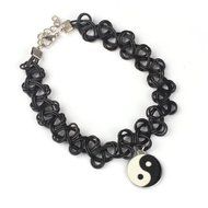 DDLBiz Tattoo Yin Yang Choker Necklace Stretch Double Layer Black Retro Henna Vintage 80s 90s