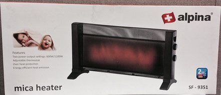 Alpina SF-9351 Electric Space Heater with Two Power Output Settings 600W / 1200 Watt - 220V / 240 Volt (Not for...