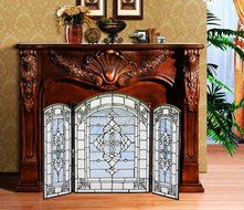 Makenier Vintage Tiffany Style Stained Art Glass Decorative 3-panel Fireplace Folding Screen Firewall N5