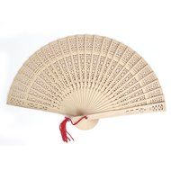 Wooden Portable Hollow Out Design Women Folding Hand Fan Beige