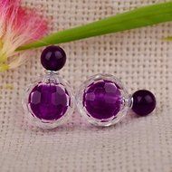 Side Double Popular Bubble Round Two Ball Purple Stud Plug Faceted Earrings N2