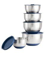 VonShef Professional 5 Piece Mixing Bowl Set - Stainless Steel with Lids, Non-Slip Surface and 3 Grater Attachments N13