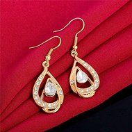 18k Gold Plated Clear Crystal Waterdrop Dangle Earring Pendant Necklace Set N2