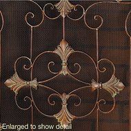 Florentine Fireplace Screen Warm Rustic Finish Detailed Scrollwork Accent N3