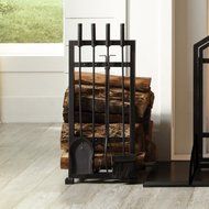 4-Piece Harper Fireplace Toolset with Log Holder, Antique' Black Powder Coat Finish ,Black