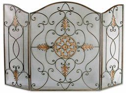 Uttermost 57.3" Inch Egan Fireplace Screen Dark Finish Covered w/Semi-Transparent Dark Gray Wash