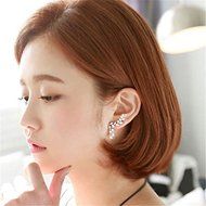 Fashion Women Gold Silver Leaves Tassel Ear Stud Crystal Zircon Earrings Jewelry Gold