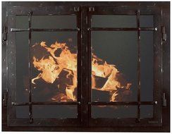 Ironhaus Iron Fireplace Glass Door with Gate Mesh with 2 1/2" Frame In Hammered Black Copper Finish, Mission Design...