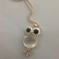 WOmen Fashion Owl Opal Crystal Rhines Pendant Long Chain Sweater Necklace Gifts