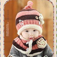 Toddler Girls Boys Baby Kid Winter Beanie Warm Hat Hooded Knitted Wool Scarf Cap