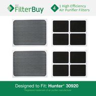 4 - Hunter 30920 30905 Air Purifier Replacement Filters. Designed by FilterBuy to fit Hunter Models 30050, 30055...