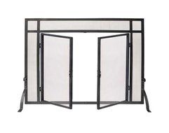 Woodeze Home Indoor Outdoor Fireplace Single Panel Screen With Doors 39W x 31H