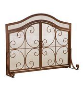 Large Crest Fireplace Screen With Doors, in Copper finish