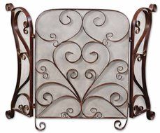 Tuscan Scrolled Metal Ribbon Fireplace Screen 3 Panel
