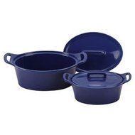 OmniWare Cobalt High Quality Blue Oval Casserole Dish with Lid (Set of 2)