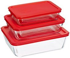 6 Piece Bakeware/Cookware Set with Red Plastic Covers by Pyrex