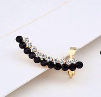 Fashion Punk Black White String Crystal Resin Left Ear Cuff Clip Stud Earring1pc