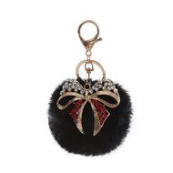 AutumnFall Rabbit Fur Ball Bow Rhinestone Keychain Bag Plush Key Ring Car Key Pendant (Gray) N2