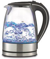 Royal 1.7L Cordless Glass Electric Hot Water Tea Kettle Blue LED Stainless Steel (50 oz, White) N3