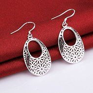 Silver Women's Fashion Jewelry Hollow Drop Dangle Earrings 925 Sterling