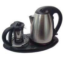 Tea Maker Set - Dual Electric Kettles Stainless Steel &amp; Glass with Keep Tea Warm Tray