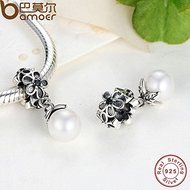 Retro Authentic S925 Sterling Silver Pearl Pendant Charms Fit European Bracelets
