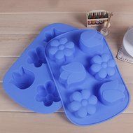 DUFUSTORE Chocolate Cake Candy Baking Silicone Bakeware Mould 6pcs Tulip Pattern Random Color N4